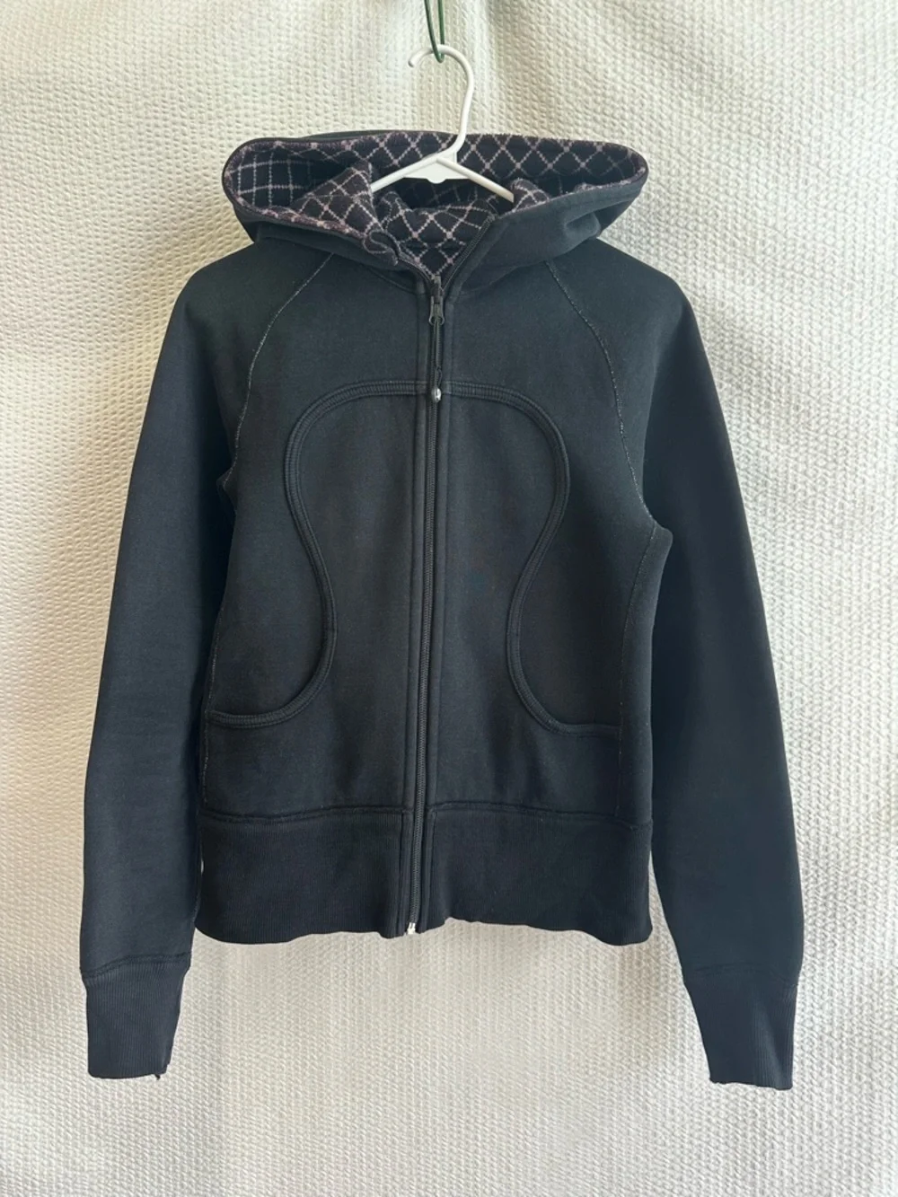 lululemon Scuba Black Purple White Fleece Lined Full Zip Hoodie Size: 6